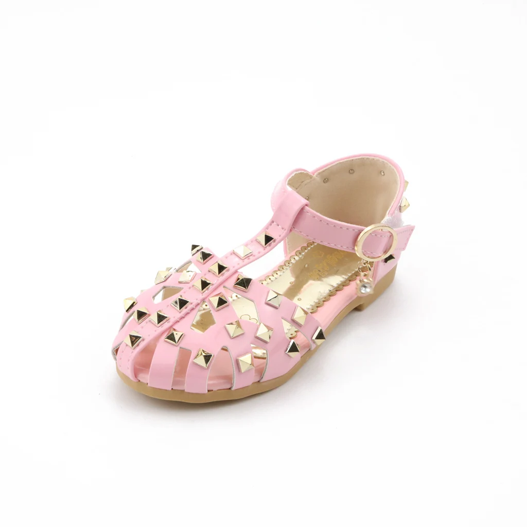 JUSTSL/обувь принцессы в римском стиле для девочек; Новинка года; детская обувь с заклепками; повседневные сандалии для девочек; детские сандалии; сезон лето
