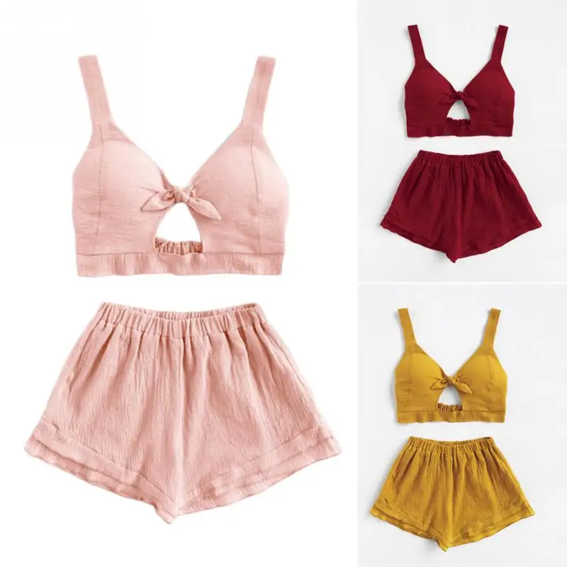 

New Summer Women Beach Suit Bodycon Bow Top + Shorts Bikini Set Female Swimsuit Vacation Swimwear Bather Suit Swimming #0**