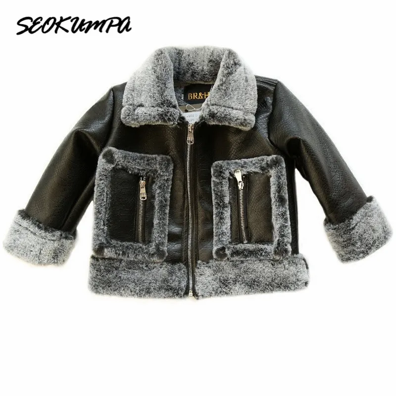 

Faux Leather Jackets Girls Boys Faux Fox Fur Coat Cold Children Parkas Casual Thicken Warm Winter Baby Kids Clothes Outerwear