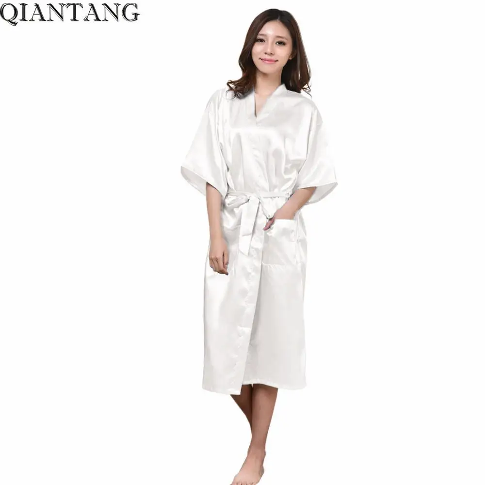 Женский банный халат размера плюс, однотонное кимоно, банное платье красного цвета, женская ночная рубашка из вискозная юката, Размеры S M L XL XXL XXXL Mujer Pijama Zh02C - Цвет: Белый