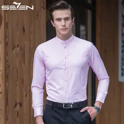 Seven7 бренд 2019 мужские Мандарин воротник рубашки для мальчиков с длинным рукавом Хлопок Высокое качество Slim Fit смокинг мужская Блузка Белый