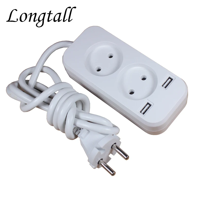 

2019 new design 2 socket European 5V 2A USB extension socket with 1.5m CCA cable LE-01-1.5 White color