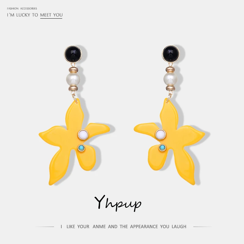 

Yhpup New Acrylic Fan Maple leaves Dangle Charm Earrings Fashion Party Cute Earrings Gift Europe and America Jewelry