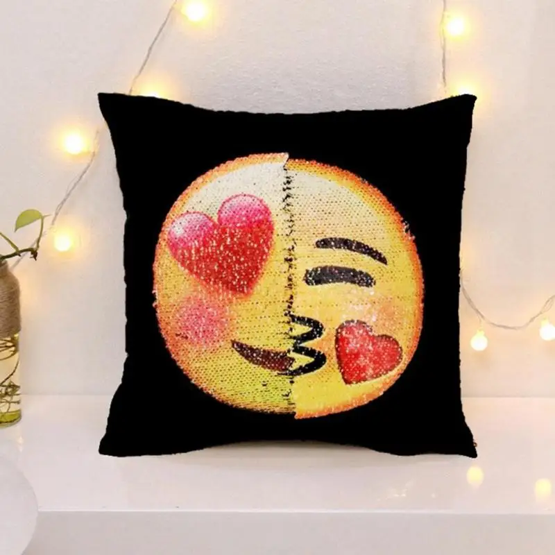 

Emoji Cushion Cover Reversible DIY Sequin Mermaid Pillow Case Funny Changing Smiley Faces Decorative Pillowcase #A05