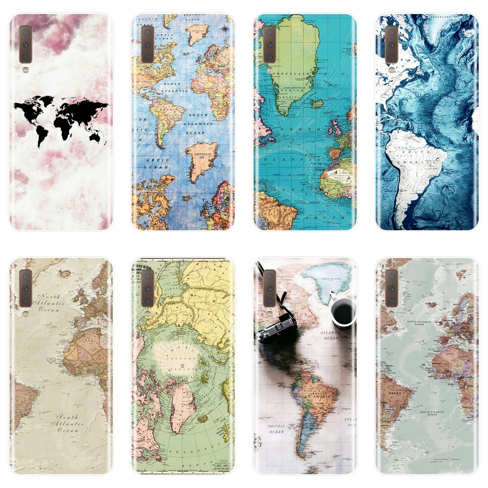

Case For Samsung Galaxy A6 A8 Plus 2018 A5 A7 World Map Pink Soft Silicone Back Cover For Samsung A3 A5 A7 2016 2017 Phone Case
