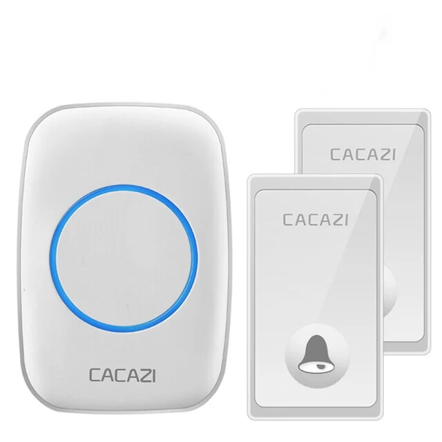 White 2x1 CACAZI беспроводной дверной звонок с автономным питанием без батареи Водонепроницаемый светодиодный фонарик США ЕС вилка Домашний Беспроводной дверной звонок 1 2 кнопки 1 2 приемника - Цвет: White 2x1
