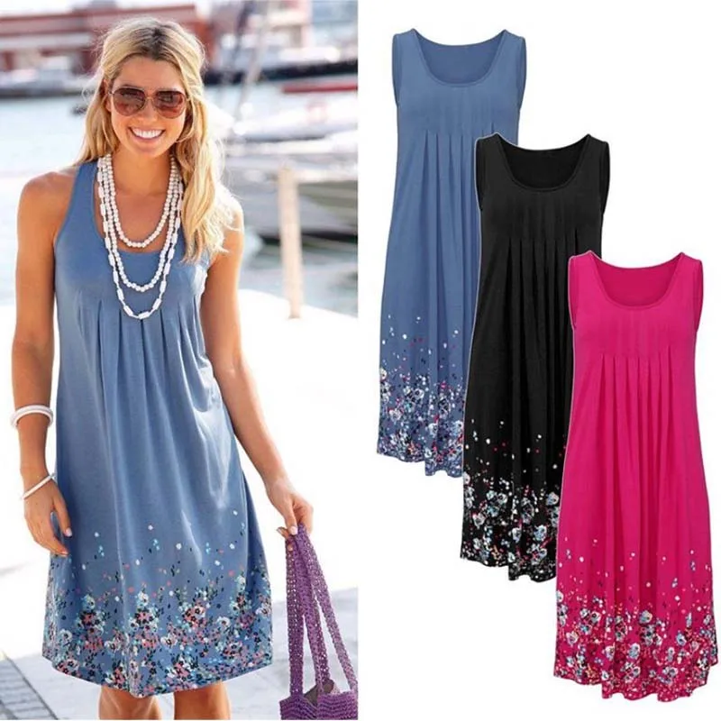 

Women's Europe and the United States new print large size vest sleeveless dress