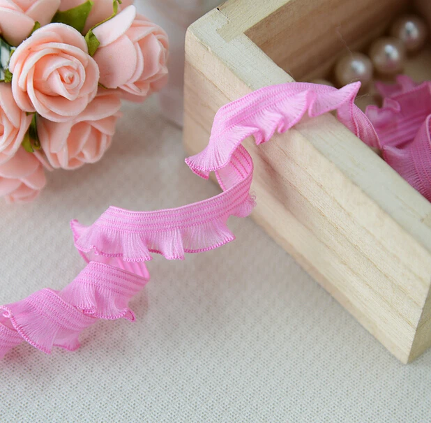 20 yard 1.3cm 0.51" wide pink stretch elastic ruffled tapes braid lace