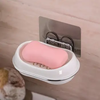 

1pc Plastic Stainless Steel Soap Dish Soap Holder Cup Box Bathroom Shower Box Storage Tray Holder Bathroom Accessories