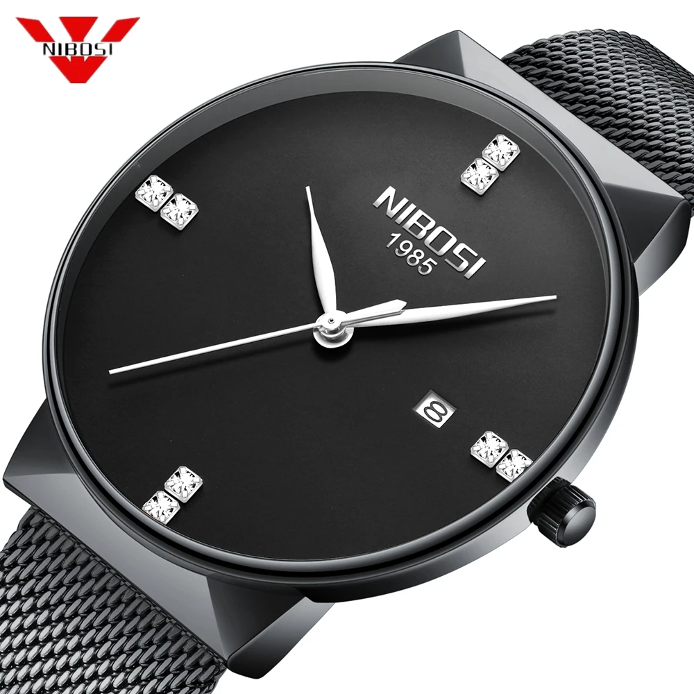 

NIBOSI Top Brand Luxury Men Watch Business Quartz Watches Men's Diamonds Stainless Steel Mesh Clock Male Date Sports Wristwatch