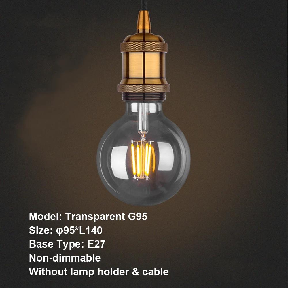 Винтаж Эдисон лампы E27 220 V прозрачный& Коричневый абажур подвесной светильник в стиле ретро ампулы свет накаливания лампа накаливания - Испускаемый цвет: Transparent G95