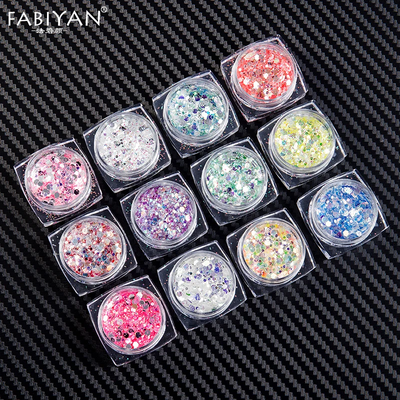 

12 Colors Nail Art Round Hexagon Glitter Sequins Powder Paillettes AB Flakes Decoration UV Gel Polish 3D Tips DIY Manicure Tools