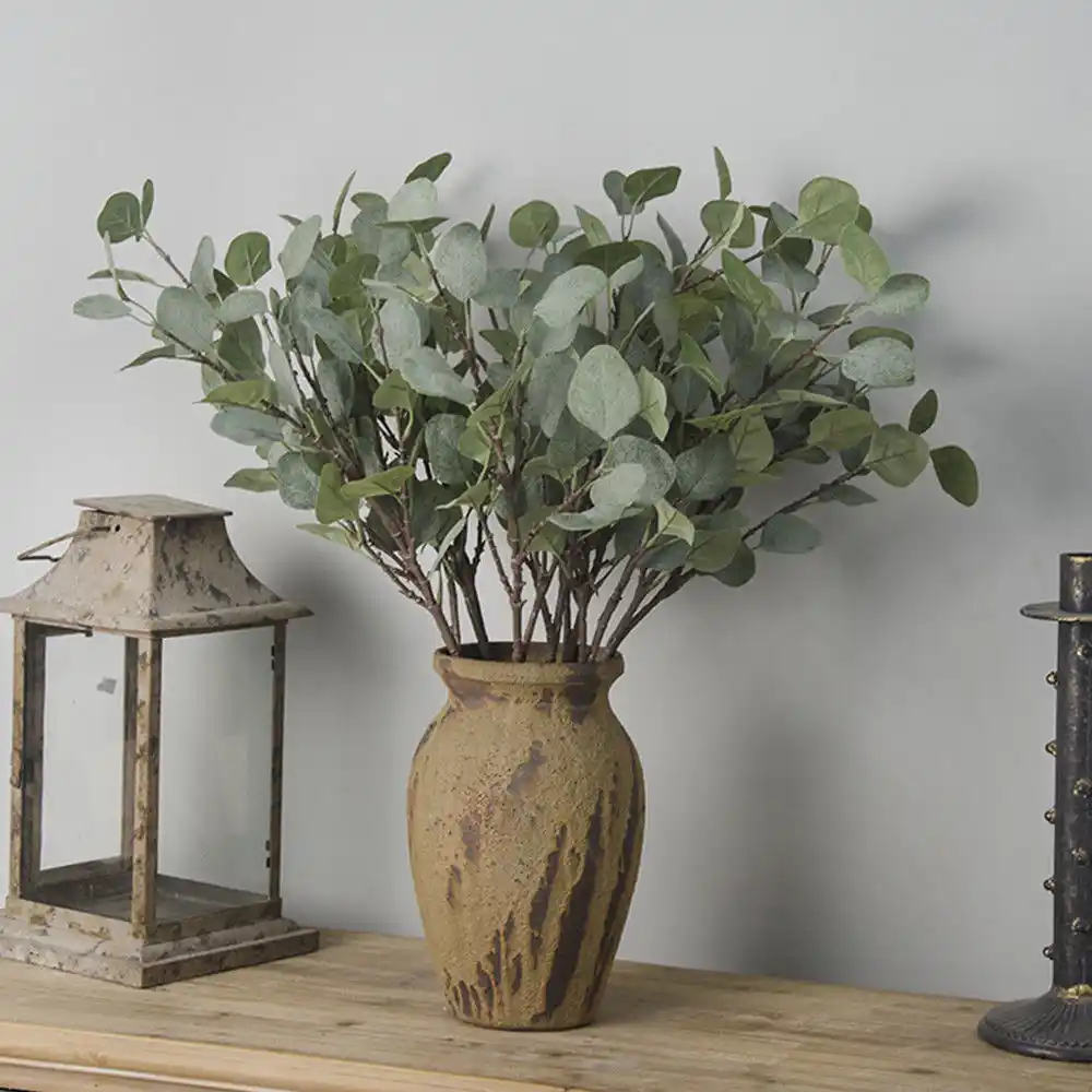 1 Pc Green Artificial Fake Silk Flower Eucalyptus Plant Leaf