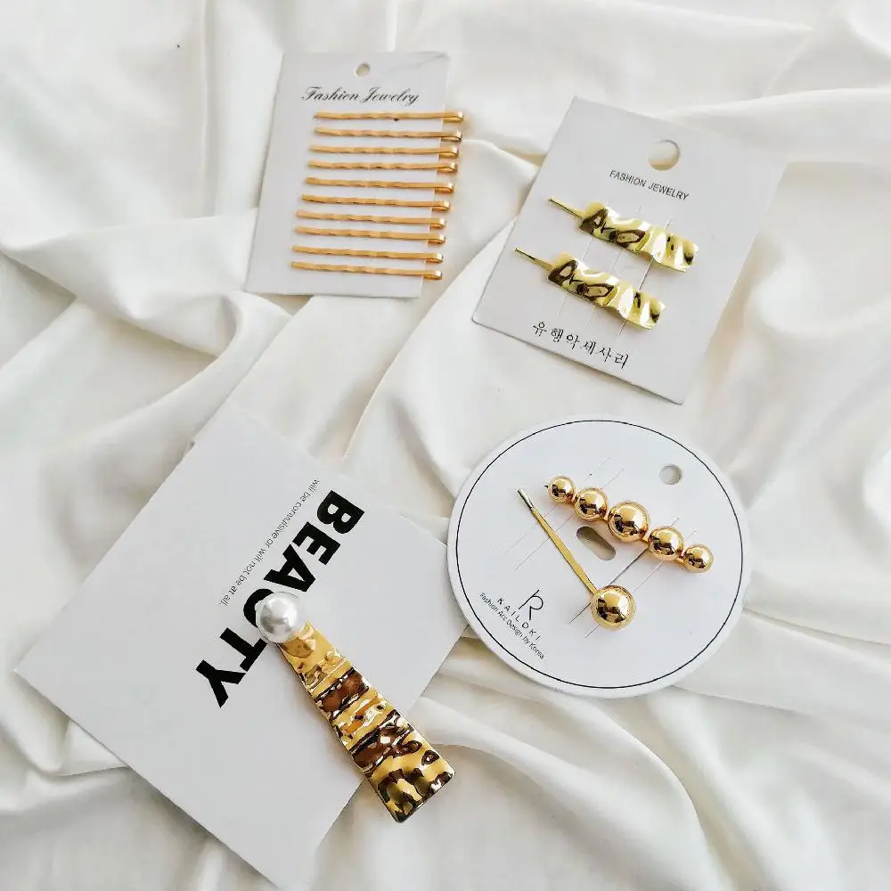 

DreamBell Women Hair Clip Retro Style Simple Gold Color Peal Bead/Wave Hair Clip Female Hair Accessory