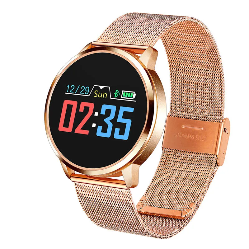 Смарт-часы SeenDa Q8, 1,0 дюймов, цветной экран, умные часы для телефона, для женщин и мужчин, фитнес-трекер, умные часы со стальным или кожаным ремешком - Color: Gold with Steel