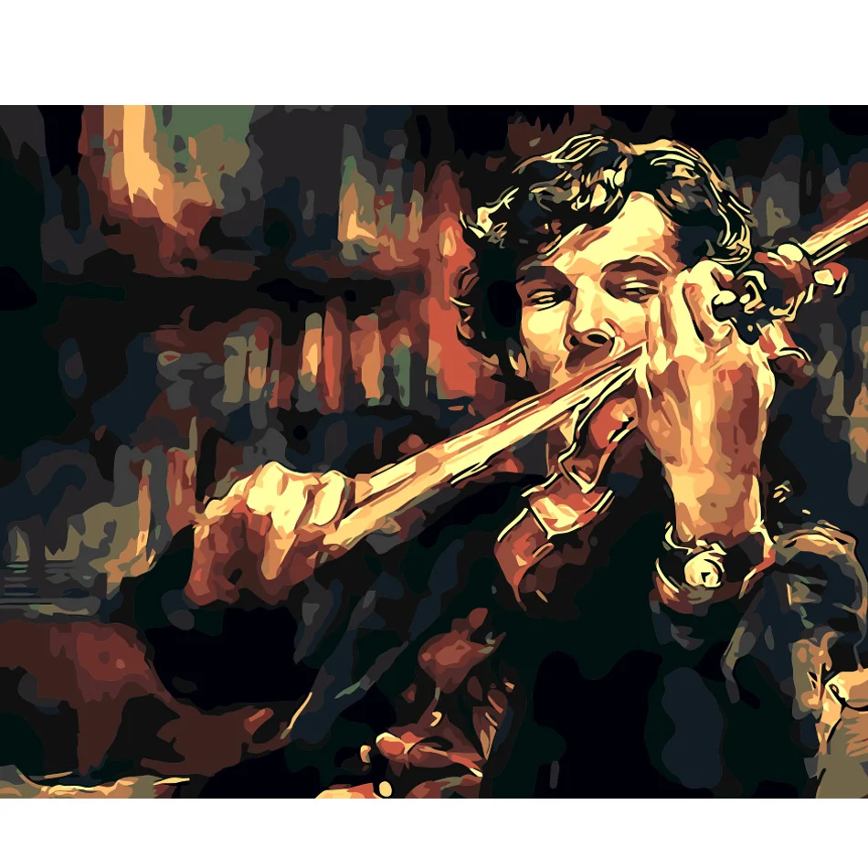 

TV Play Figure Sherlock Holmes with Violin Painting By Number on Canvas Home Decor Paint By Number for Adults Picture by numbers