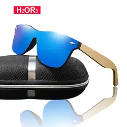 H2OR3 модные деревянные солнцезащитные очки без оправы для мужчин и женщин красочное зеркальное покрытие бамбуковые солнцезащитные очки