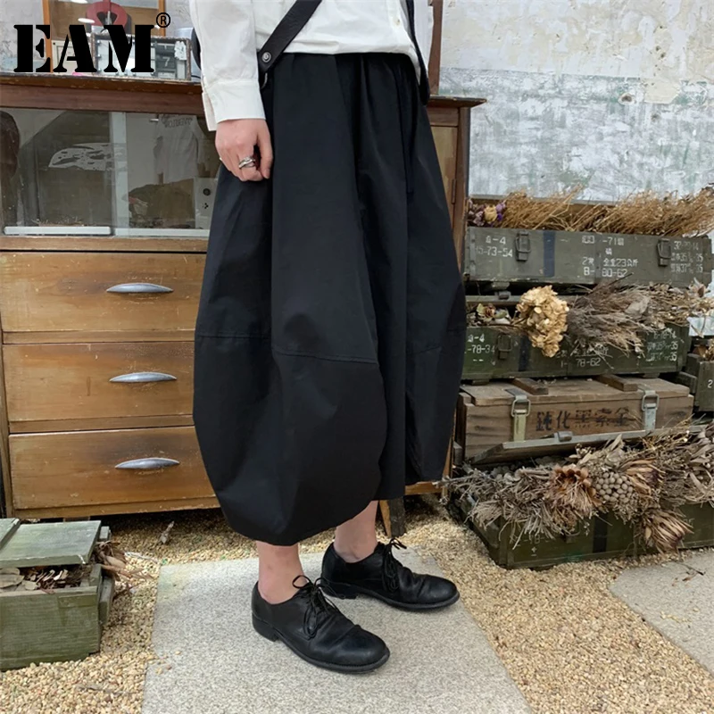 

[EAM] 2019 New Spring Summer High Elastic Waist Black Black Three-dimensional Brief Half-body Skirt Women Fashion Tide JR039