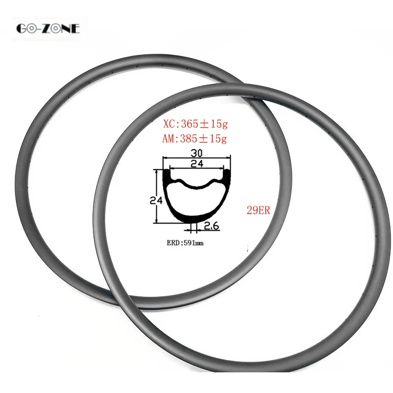 

Go-zone asymmetric 29er mountain bike rim 30x24mm XC/AM tubeless matte/glossy mtb carbon rim 24H 28H 32H 36H