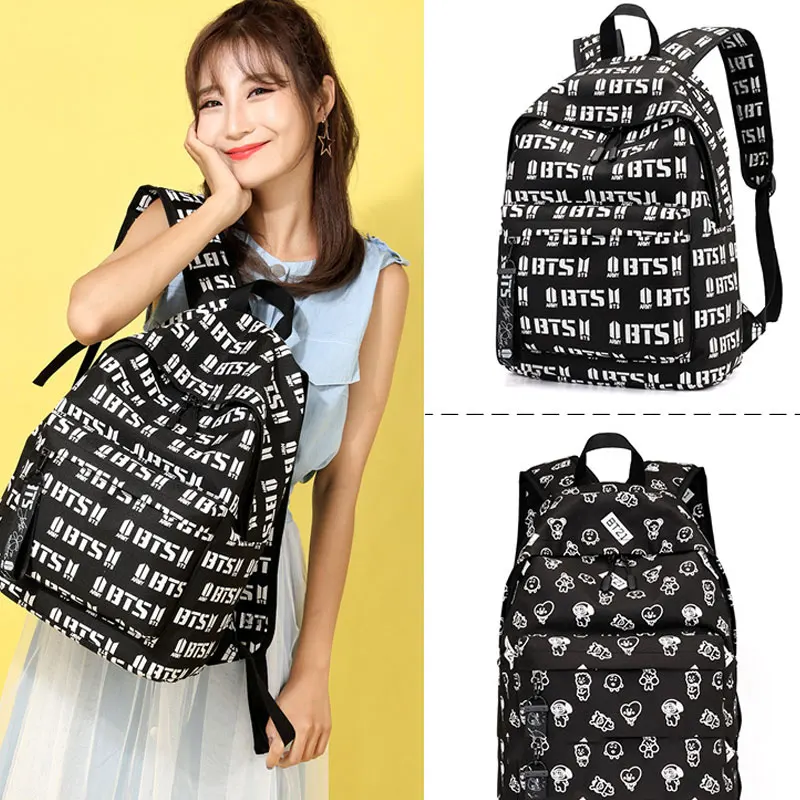 

Kpop Backpacks School Bags For Teenage Girls Canvas Letter Print Travel Laptop Women Backpack Print Rucksack Mochila Feminina