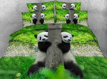 

JF-076 Lovely Chinese panda print bedding sets king size 3D blanket cover bedspread queen single bed set