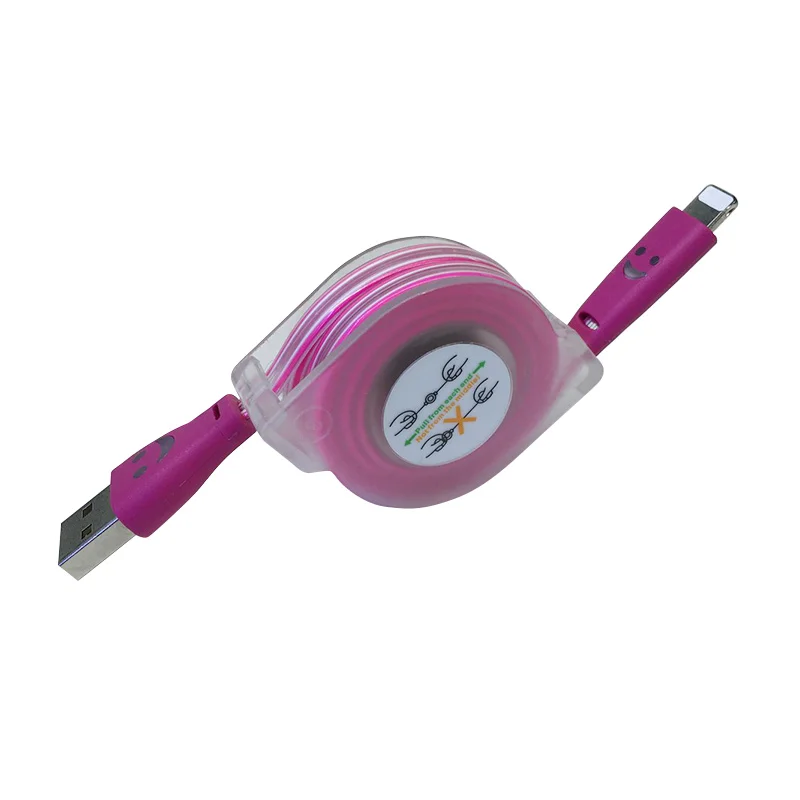 Высокое качество Выдвижной миниатюрный мобильный телефон USB кабель для зарядного устройства 8 pin USB зарядный кабель подходит для iPhone с светодиодный - Цвет: Розовый