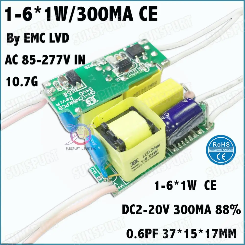 5-20 штук TUV-CE EMC LVD PF внутри 36 Вт AC85-277V светодиодный драйвер 1-36Cx1W 300 мА DC2-120V постоянный ток для светодиодный лампы