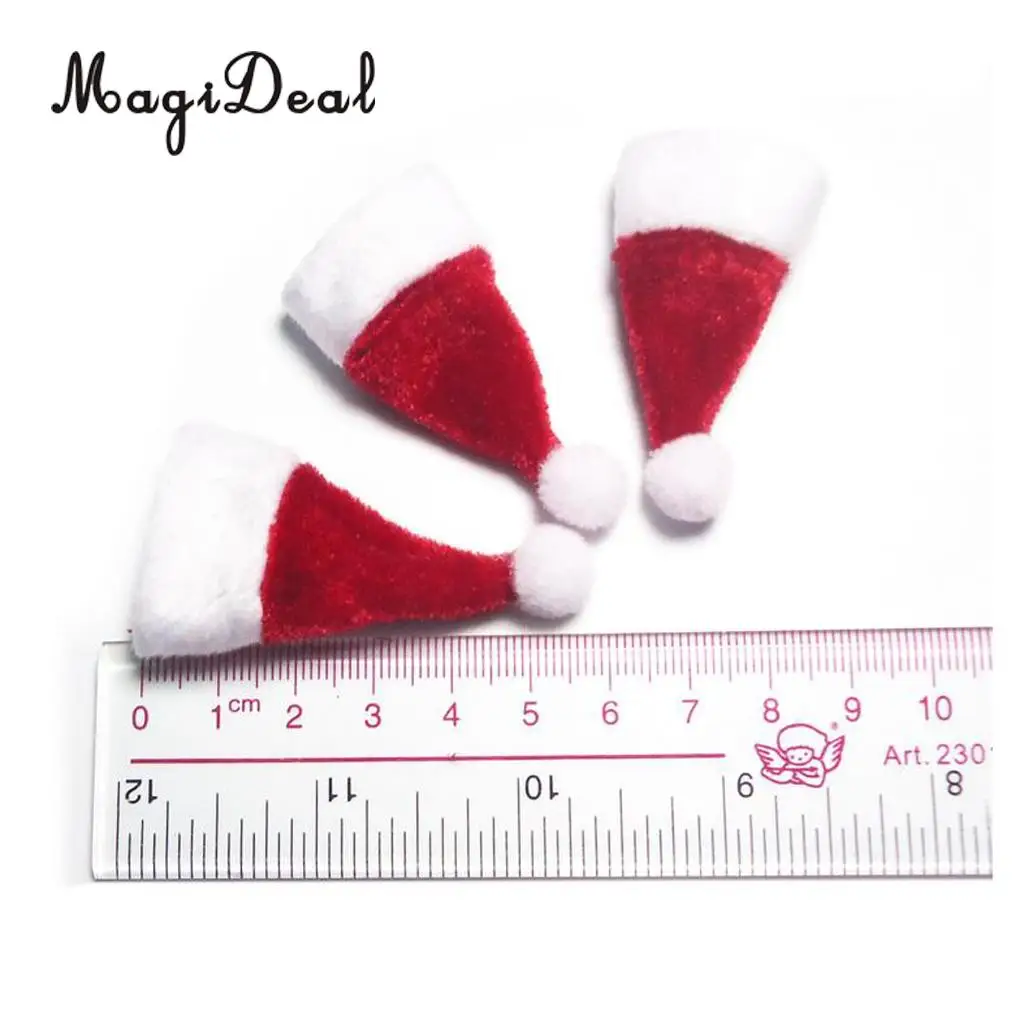 3Pcs 1/12 Scale Cloth Santa Claus Hat Dollhouse Miniature Christmas Xmas Decorative Dolls Accessories Festival Decor Red