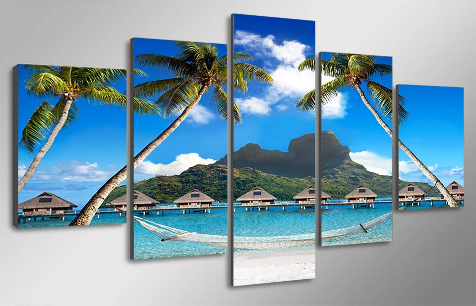 Wall-Art-5-Pieces-Canvas-Prints-tropical-paradise-beach-palms-painting-Panels-Poster-Pictures-For-Living (1)