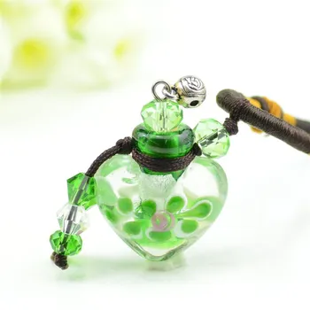 

Love Heart Design Flower Aroma Oil Pendant Color Glass Perfume Diffuser Bottle Souvenir Gift 5pcs/lot DC290