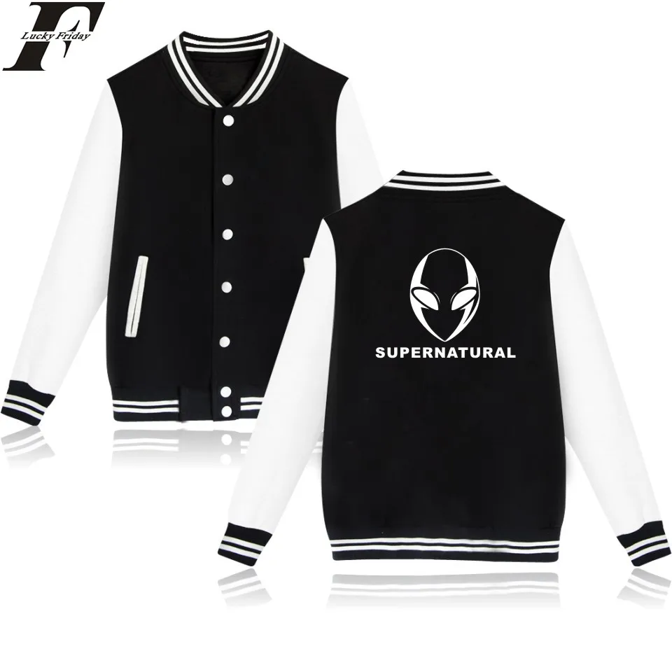 LUCKYFRIDAYF Supernatural Baseball font b Jacket b font Kawaii Printed Funny Oversized font b Jacket b