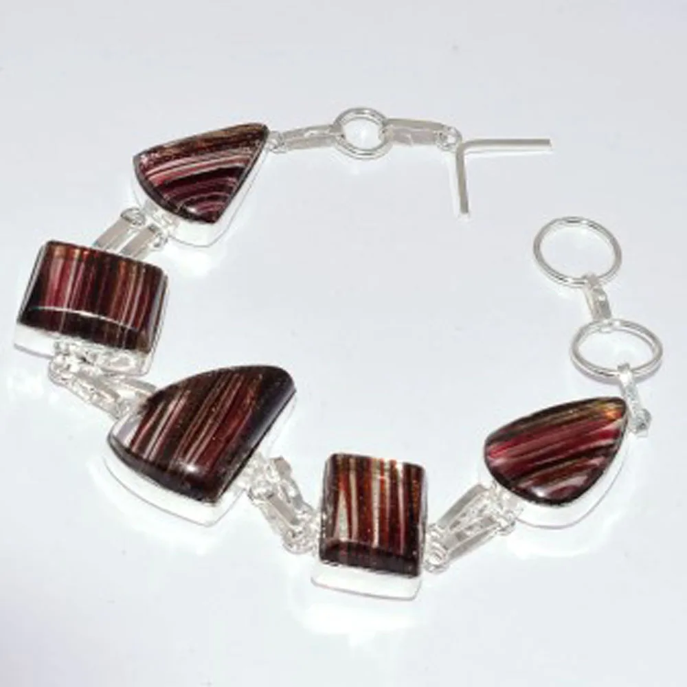 

Sun Stone Bracelet Silver Overlay Over Copper , 24.2 cm, B3629