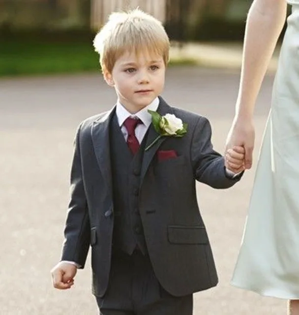 Gwenhwyfar/ Черные свадебные костюмы для мальчиков костюмы для маленьких мальчиков на свадьбу, смокинги для малышей, Мужские костюмы(куртка+ жилет+ штаны) на заказ - Цвет: dark grey