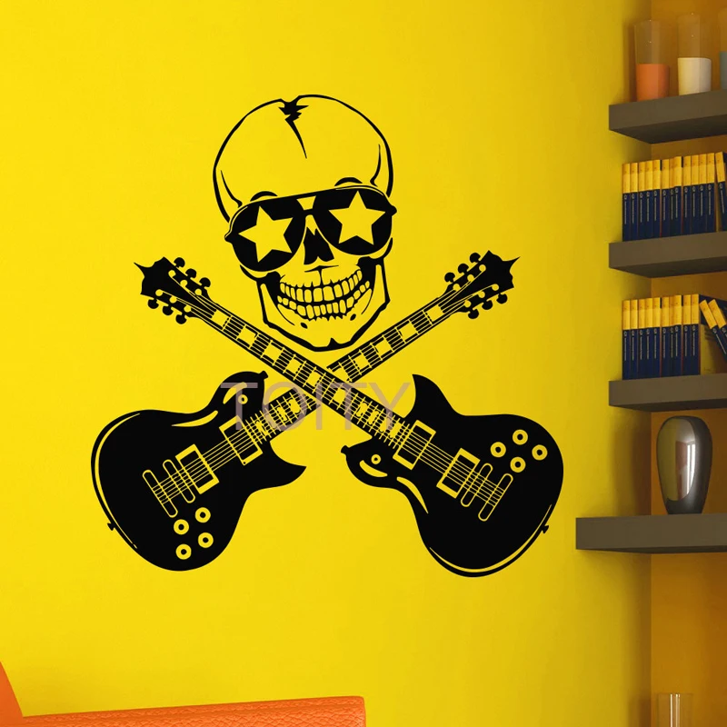 Vinyl Wall Decals Music Skull Guitars Rock Decal Sticker Home Wall