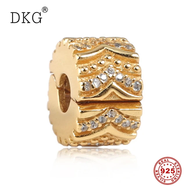 

2019 New 100% 925 Sterling Silver Golden Shine Stylish Wish Clip Chram Beads Fit for Women's DKG Bracelet DIY Jewelry