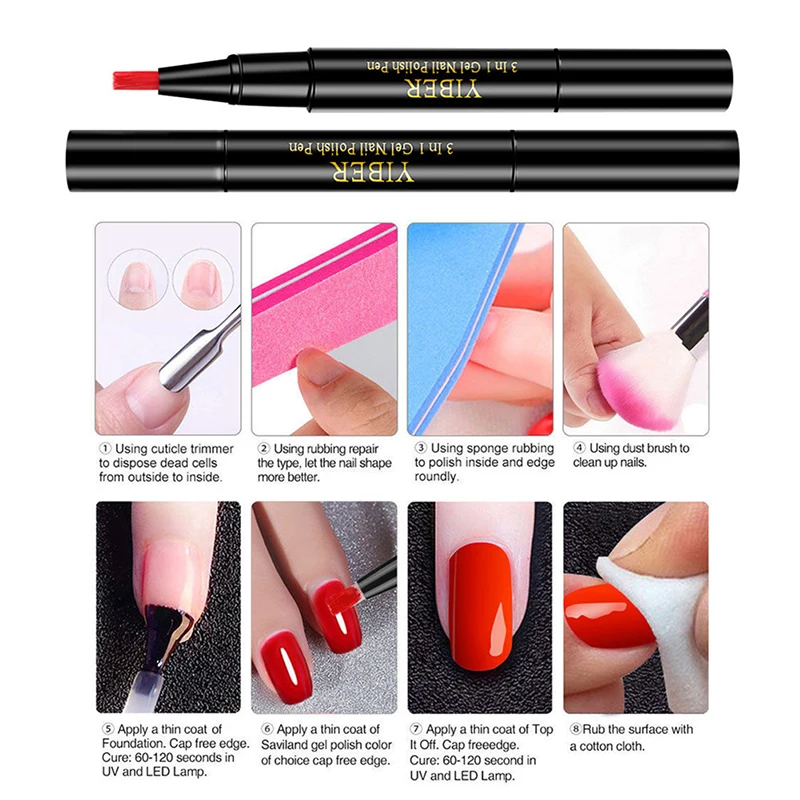 New 20 Colors One Step Nail Painting Varnish Pen 3 In 1 Polish UV Nail Art Beauty Poupular fast drying Gel Lacquer Easy To Use