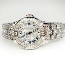 2016 Vestido de Las Mujeres Rhinestone Relojes de Oro Rosa Relojes de Diamantes De Cristal Lleno de Lujo de Las Mujeres Relojes de Mujer de Cuarzo Relojes de 4 Colores