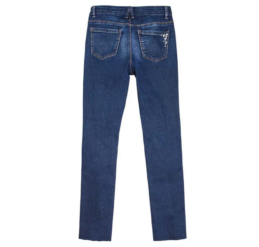European station Europe and the United States new hole pearl cat toe cowboy high waist pants feet beaded straight jeans (15)