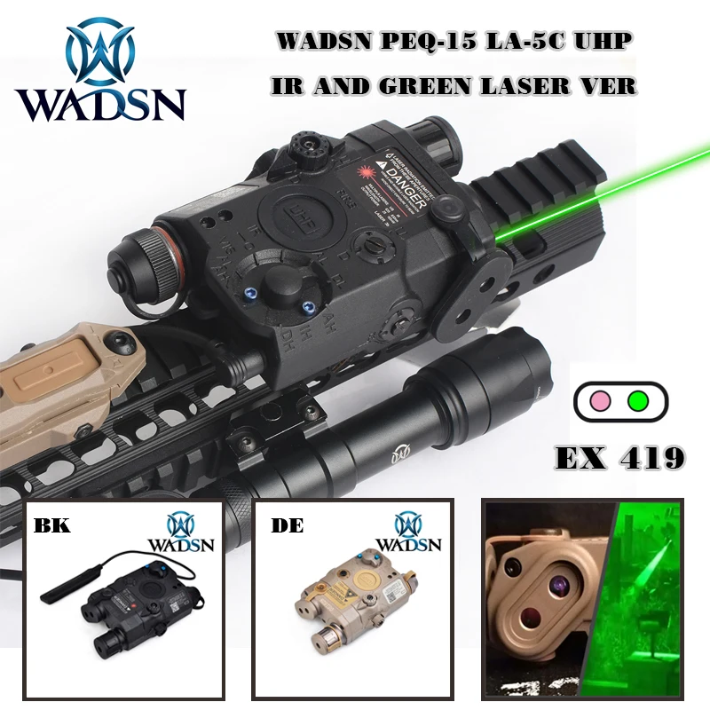 

EMS OR DHL WADSN Airsoft Tactical Flashlight PEQ15 LA5 UHP Green/IR Laser With LED Light LA-5C softair tactical peq LA5C WEX419