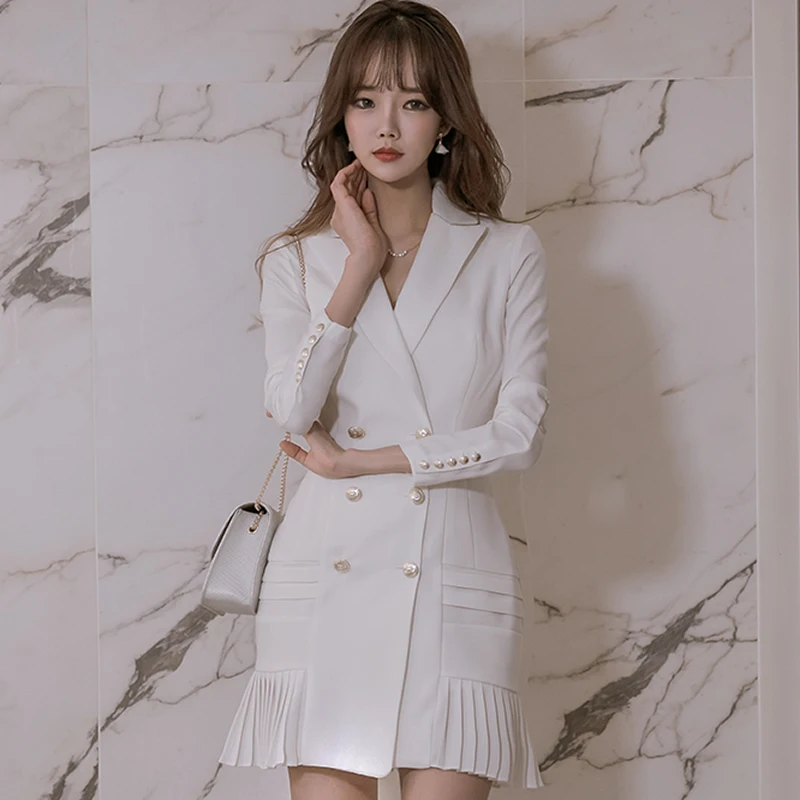 2019 Autumn Sexy Grace V Neck Double Breasted Women Outer