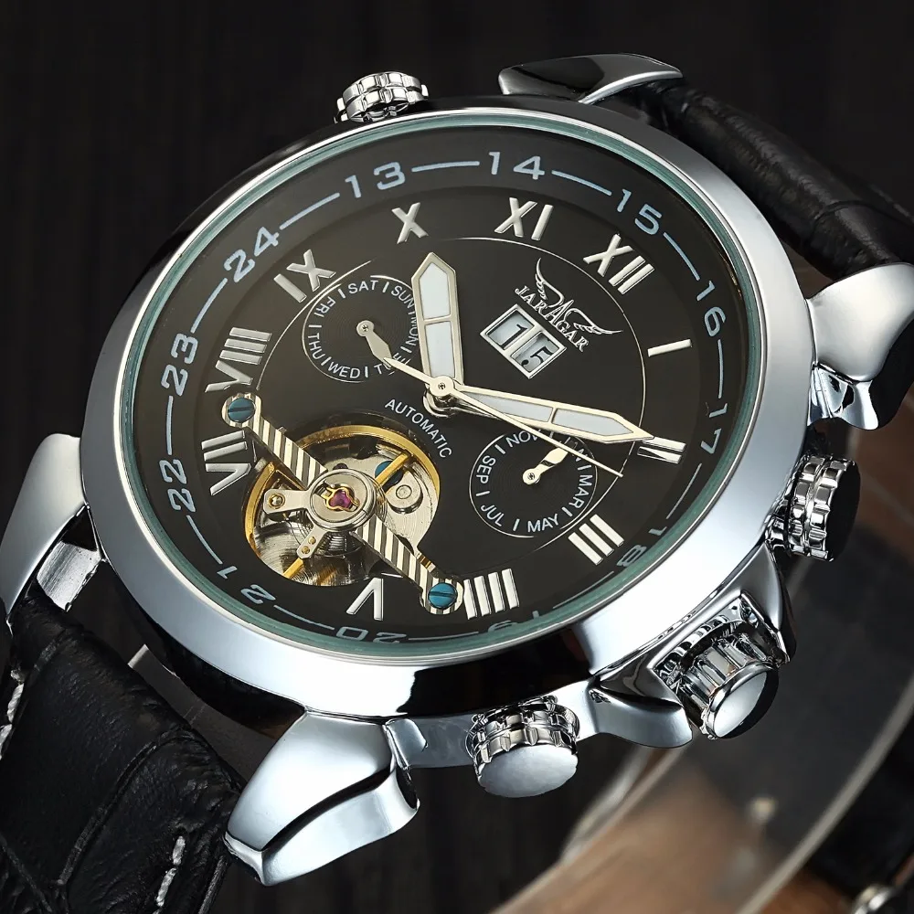 Jaragar Роскошные horlogs мужские известные часы День/неделя Tourbillon Авто Механические