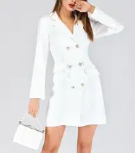 double row button Black white V-neck breasted suit long sleeve blazer dress double row button Black white V-neck breasted suit long sleeve blazer dress