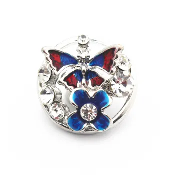

10pcs/lot 2018 New Snap Jewelry Metal Butterfly Rhinestone 18mm Snap Button Fit Snap Bracelet Watches Women Buttons Jewelry