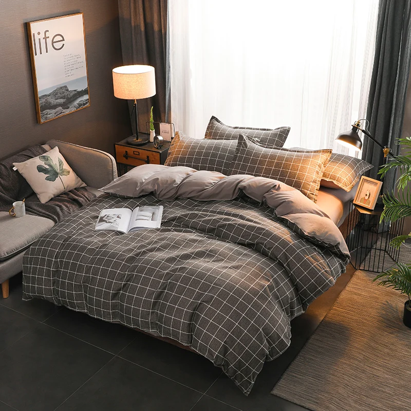 

designer bed sheets and comforter lattice bedding set -boy's Pure color sheet Single's zipper duvet covet bed clothes