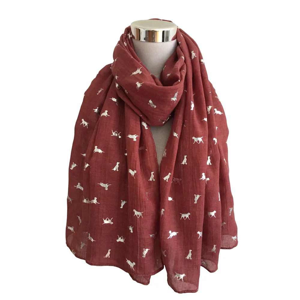 Новое поступление Для женщин шарф с принтом собака Атлас-шелковый шарф в шести Цвет