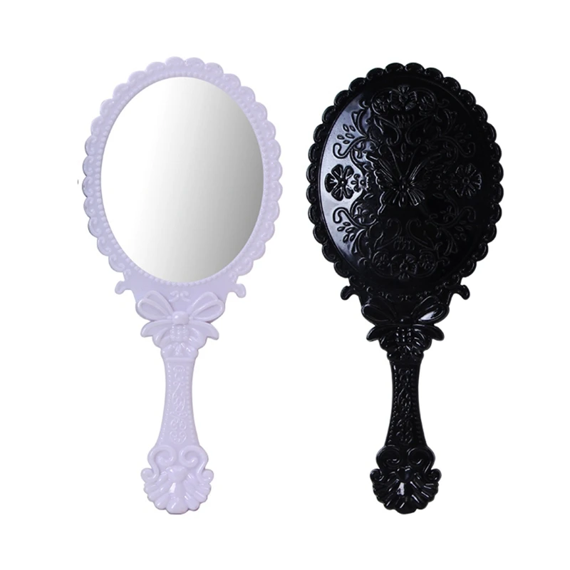 

1pc Cute Vintage Ladies Floral Repousse Oval Round Makeup Hand Hold Mirror Princess Lady Makeup Beauty Dresser Gift