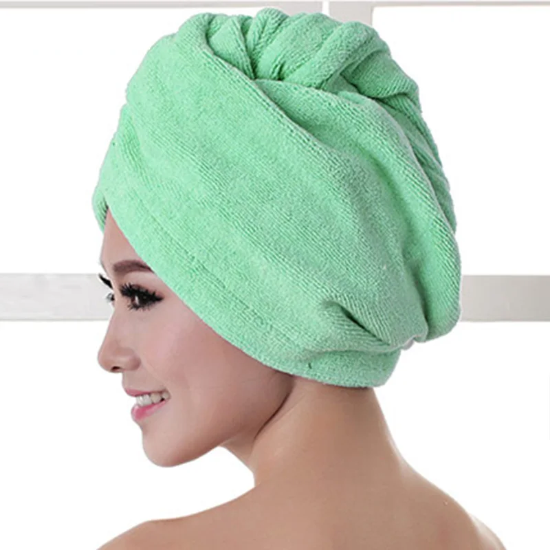 1 шт. микрофибра после душа для сушки волос обертывание для женщин и девочек дамское полотенце быстросохнущая шапка для волос шапка-Тюрбан повязка для головы инструменты для купания - Цвет: Зеленый
