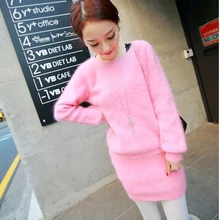 Настоящий норковый кашемировый свитер женский плюшевый настоящий норковый кашемировый пуловер свитер+ сумка Хип юбка костюм S71