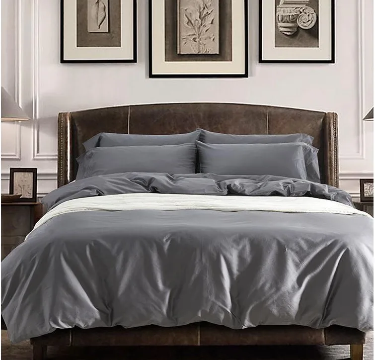 

Solid grey Egyptian cotton sheets bedding sets king queen size quilt duvet cover bed bedsheet bedspreads linen Luxury 4pcs 2015