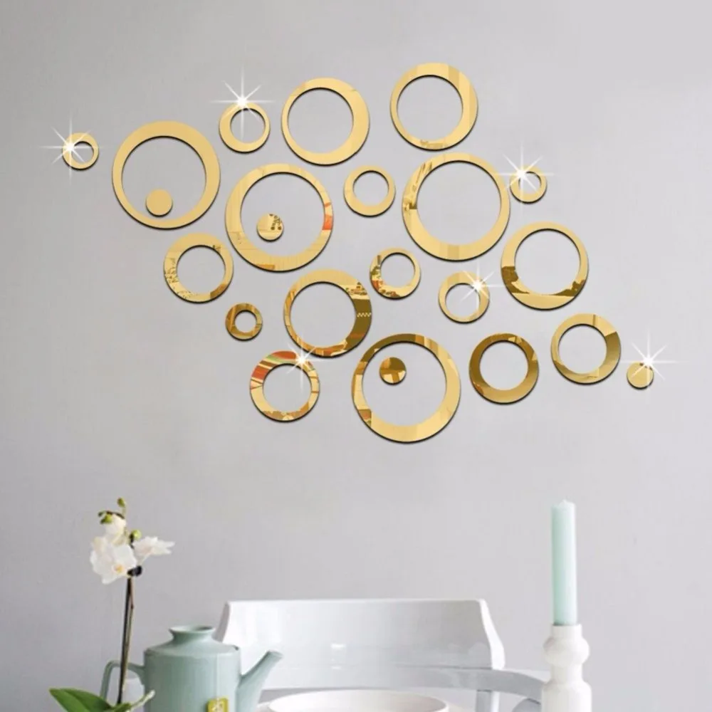 SEKINEW DIY 23pcs Circle Plastic Mirror Wall Art Stickers Decal Decor
